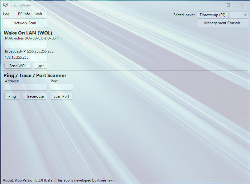 Advanced tab with WOL and port scan